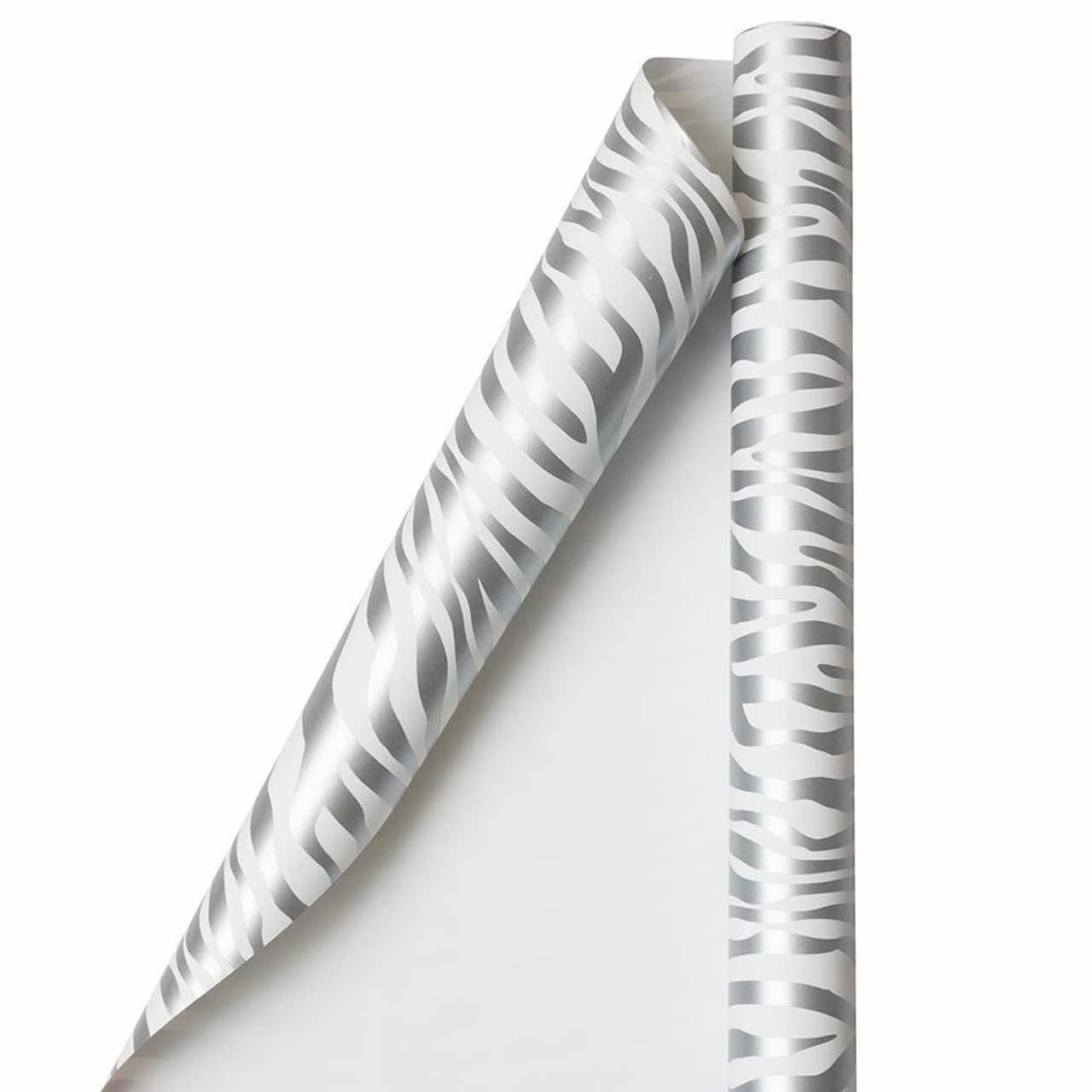 JAM Paper Safari Silver & White Zebra Gift Wrap, 2ct.